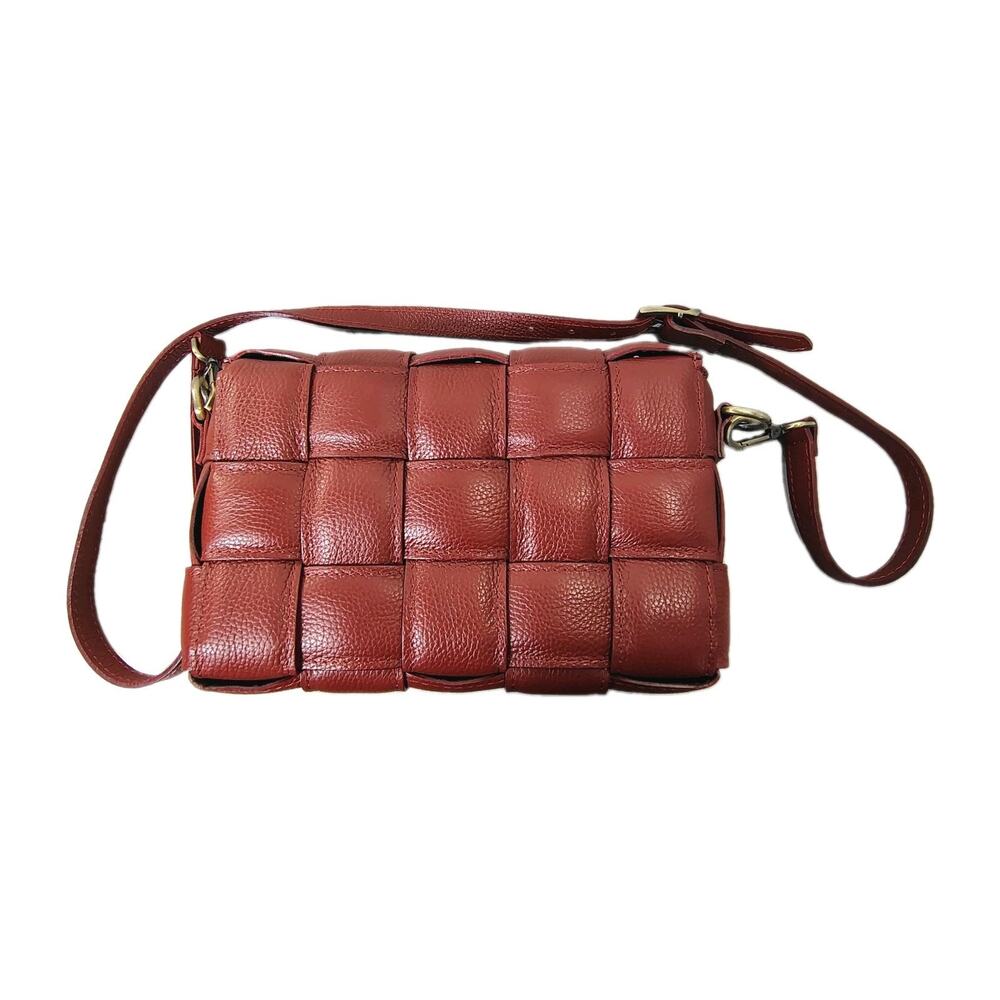 Viola Castellani Crossbody Bag Dark Red Woven Pebbled Leather Made in Italy EUC